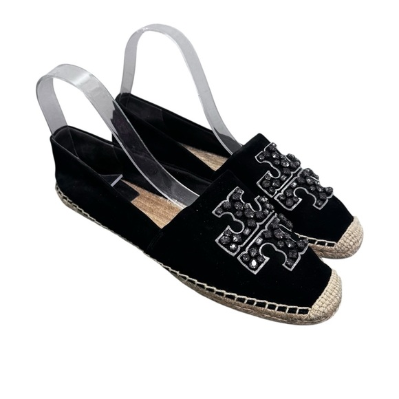 Tory Burch Embellished Espadrille Suede Jewel Perfect Black/Diamond Size 10.5 - Picture 1 of 16